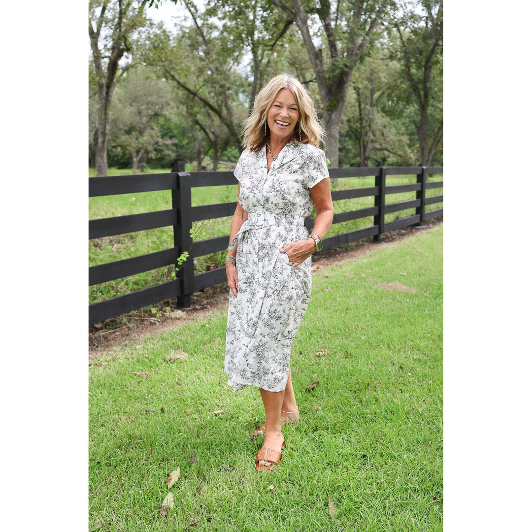 Oakley Ivory Button Down Belted Midi Dress