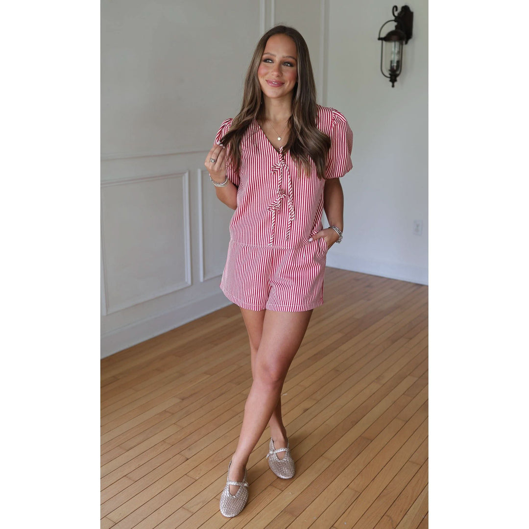 Catherine Red Striped Shorts Set
