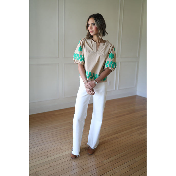 Embroidered Green Top