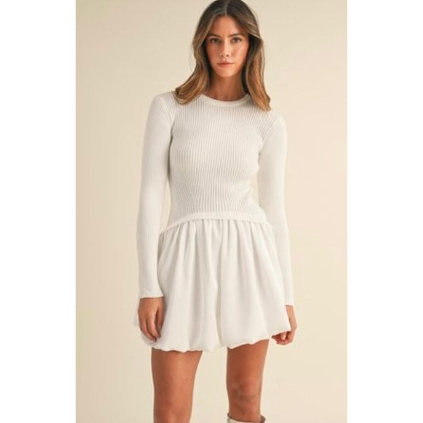 Raya Ribbed Sweater Bubble Hem Dress