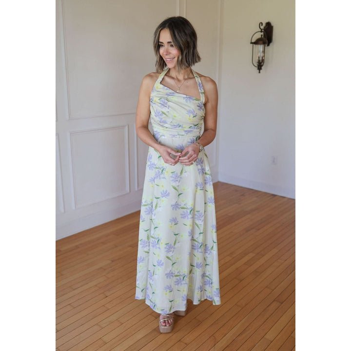 Adelina Lemon Halter Floral Maxi