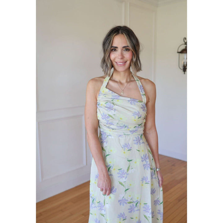 Adelina Lemon Halter Floral Maxi