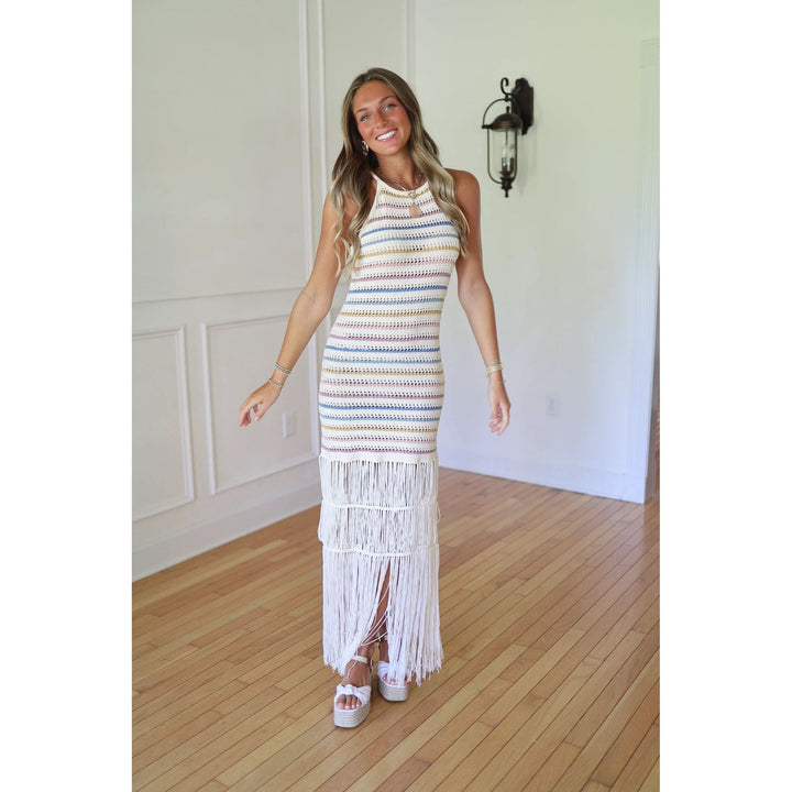 Karon Fringe Crochet Midi Dress