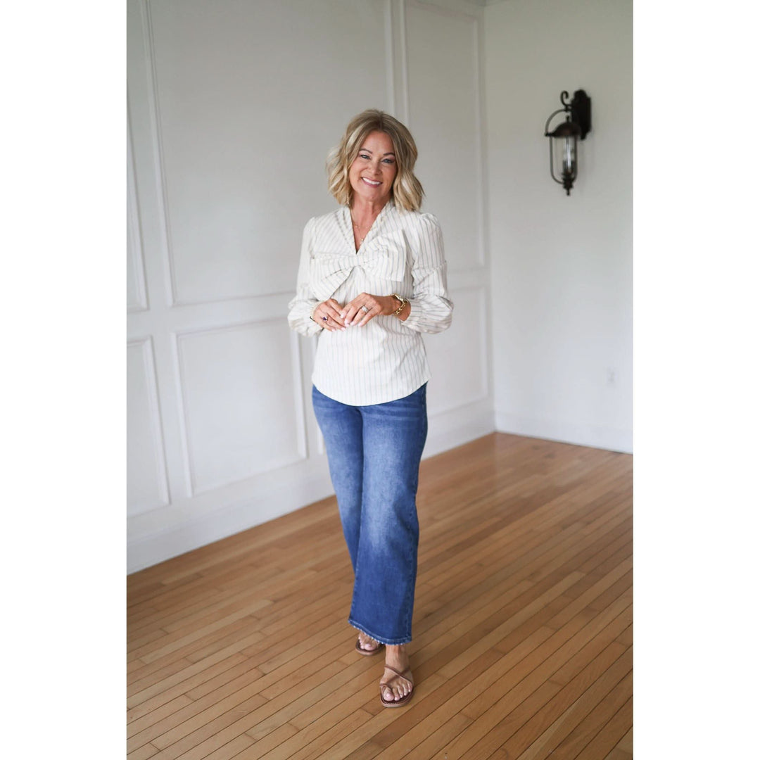 Shauna Bow Beige Striped Blouse