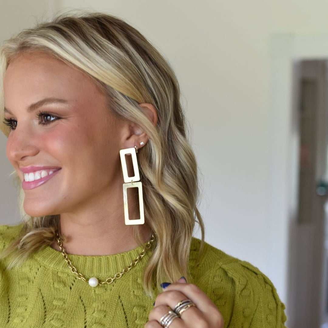Sheila Fajl Double Rectangle Earrings Brushed Gold