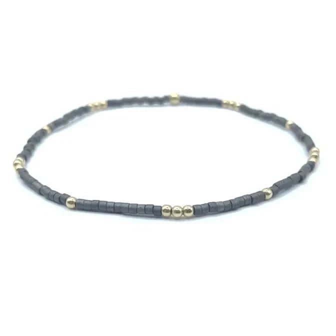 Erin Gray 2mm Newport Graphite + Gold Filled Waterproof Bracelet 6.5 in