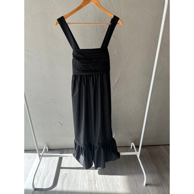 Black Midi Dress with Button Straps