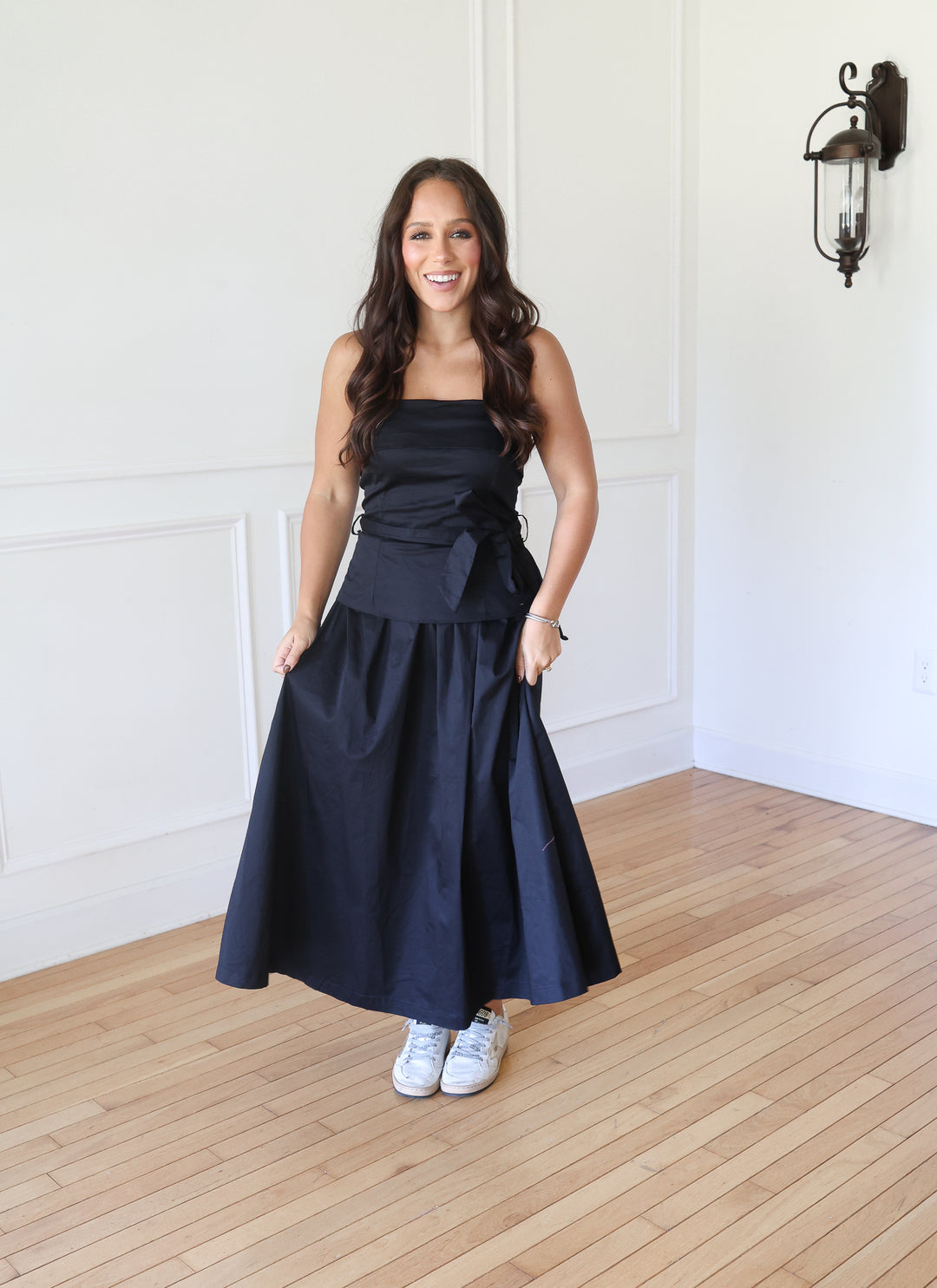 Black Strapless Midi Dress