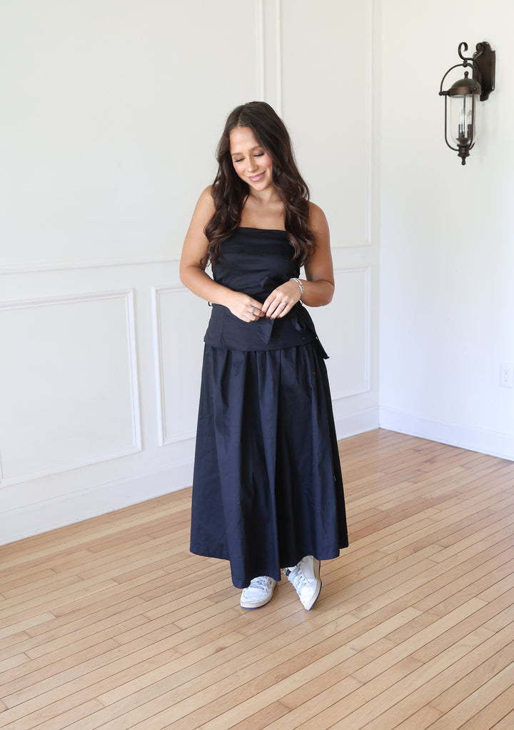 Black Strapless Midi Dress