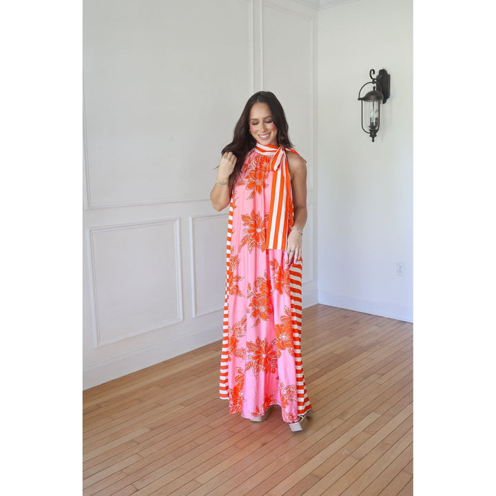 Allan Pink and Orange Midi Dress