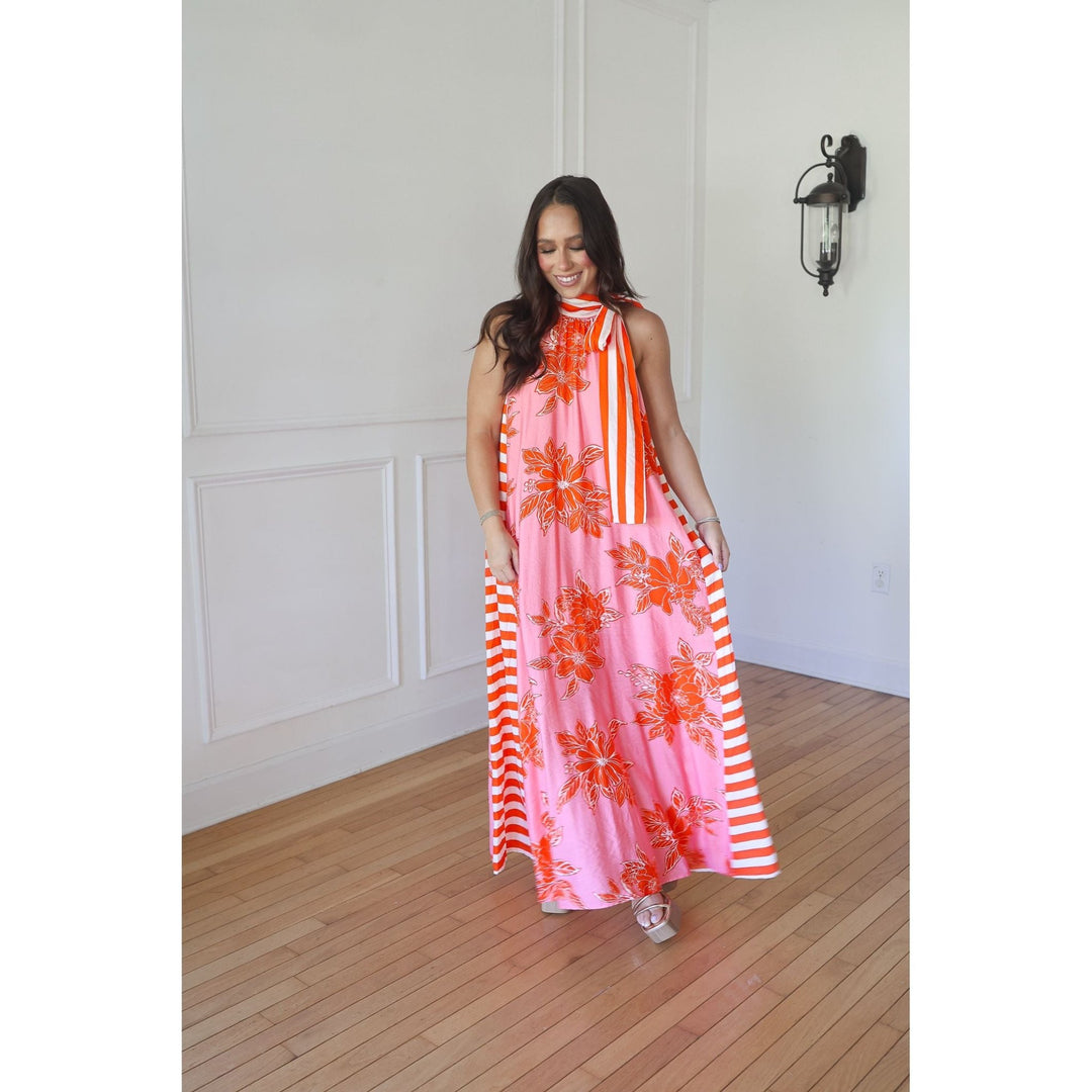 Allan Pink and Orange Midi Dress