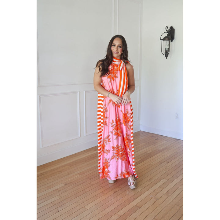 Allan Pink and Orange Midi Dress