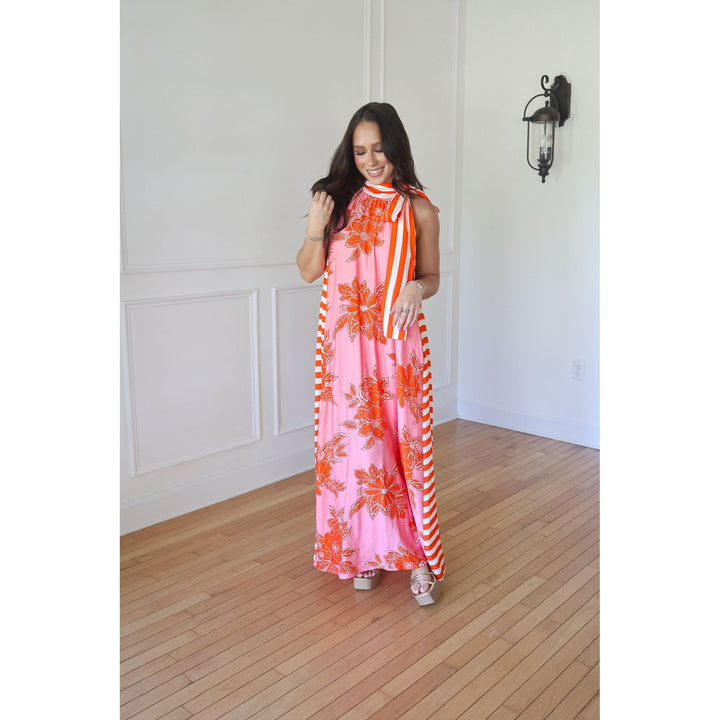 Allan Pink and Orange Midi Dress