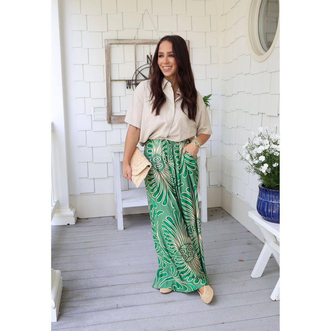 Amelia Feather Print Wide Leg Pants