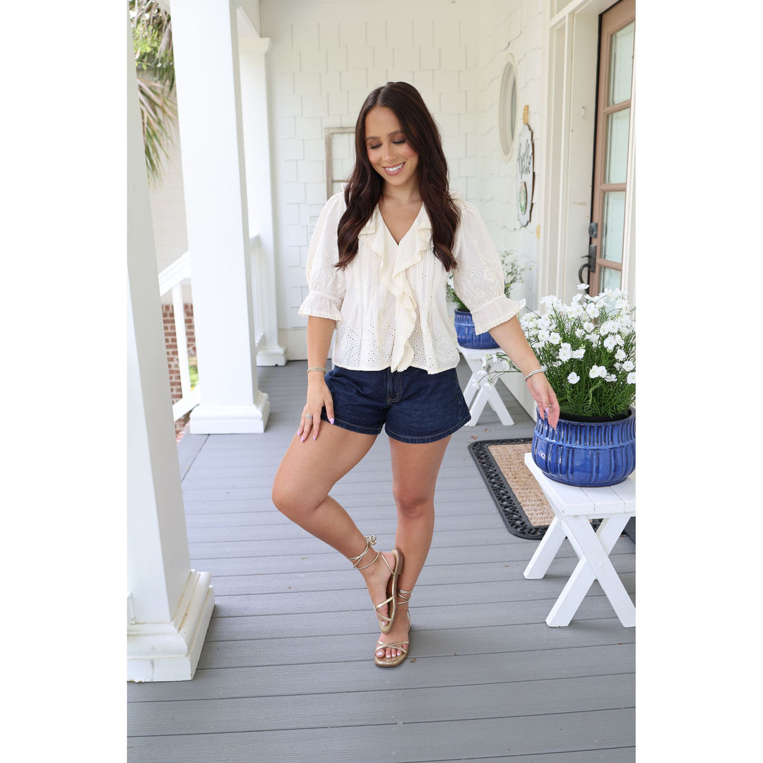 ecru ruffle top 