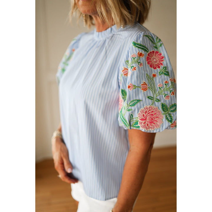 Avondale Embroidered Blue Top