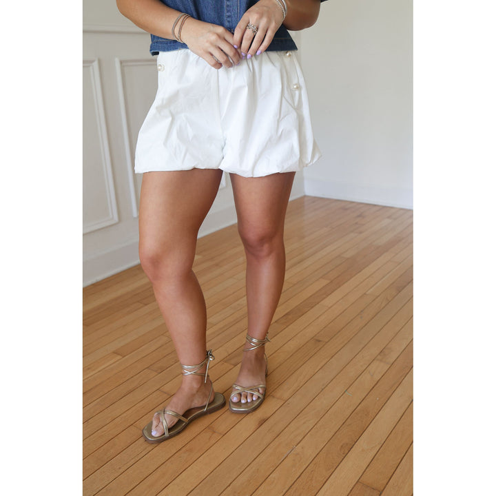 Baylor Pearl Button White Shorts