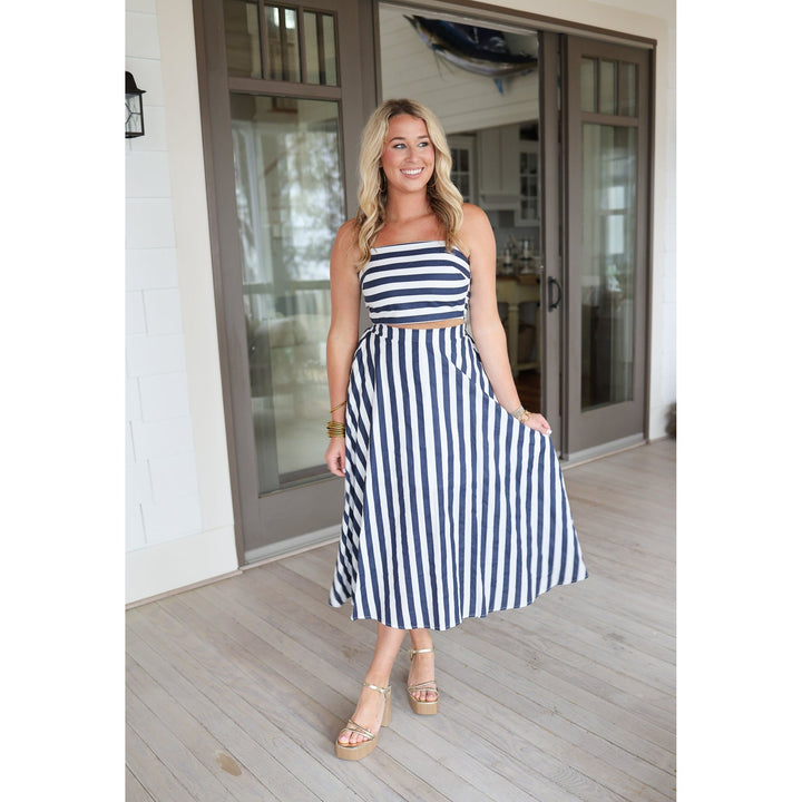 Beacon Woven Blue Striped Skirt Set