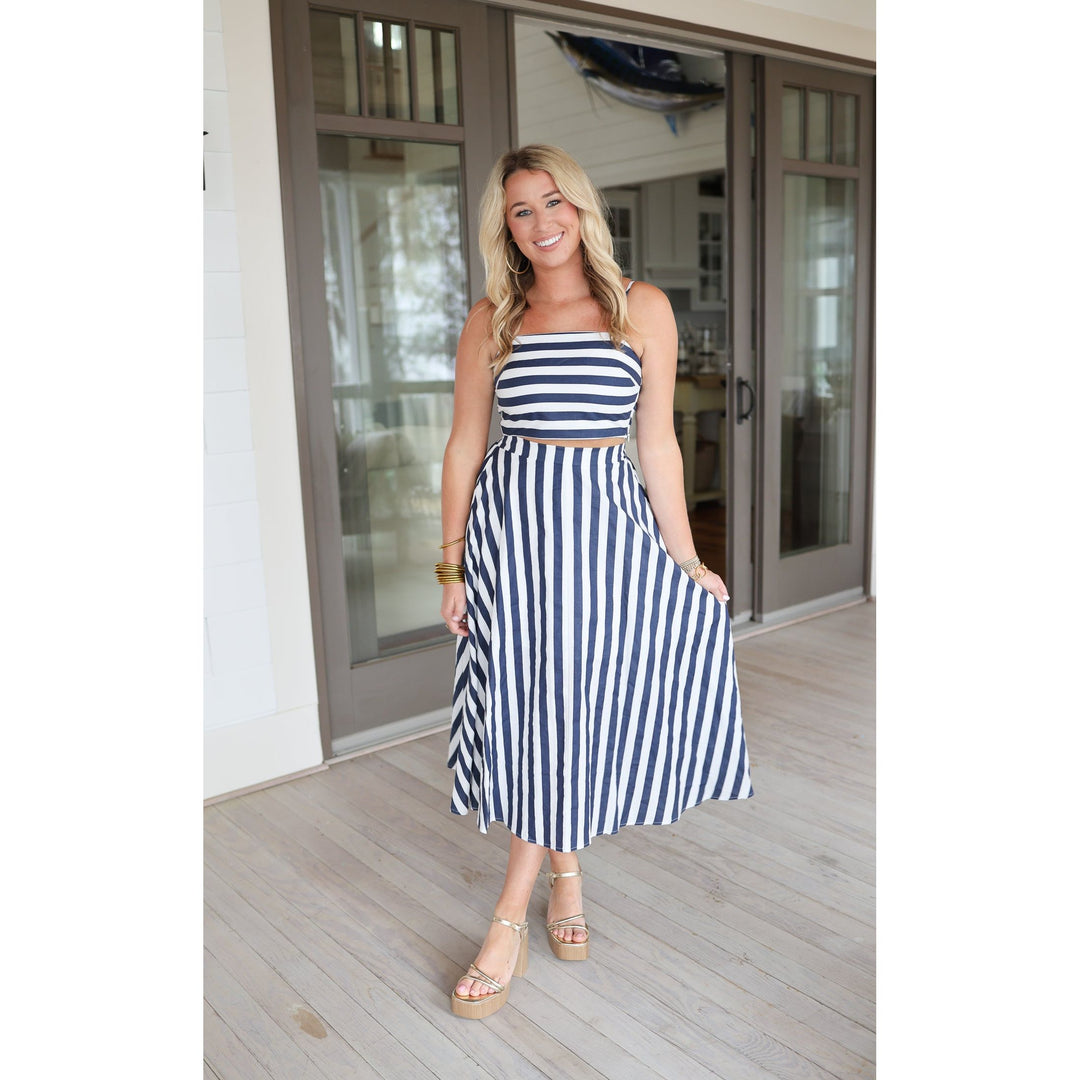 Beacon Woven Blue Striped Skirt Set