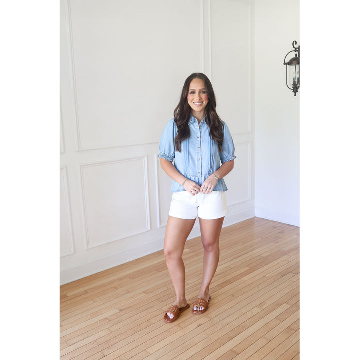 Bess Ruffle Detail Denim Top