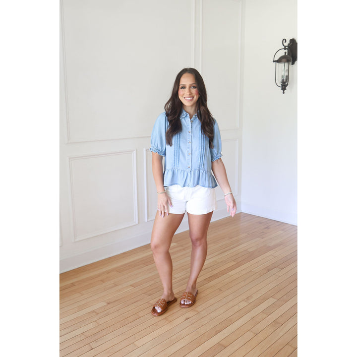 Bess Ruffle Detail Denim Top