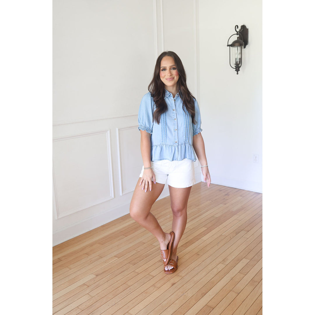 Bess Ruffle Detail Denim Top
