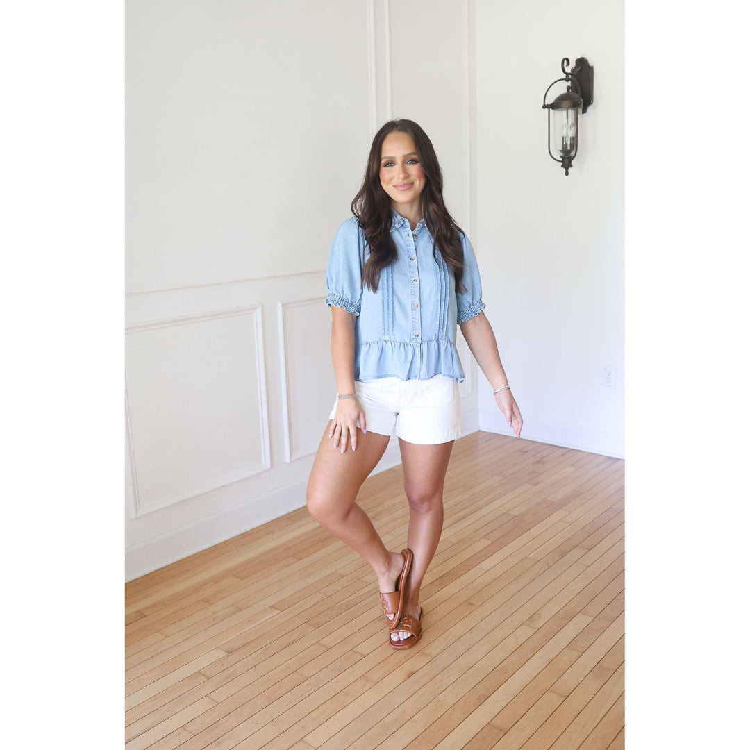 Bess Ruffle Detail Denim Top