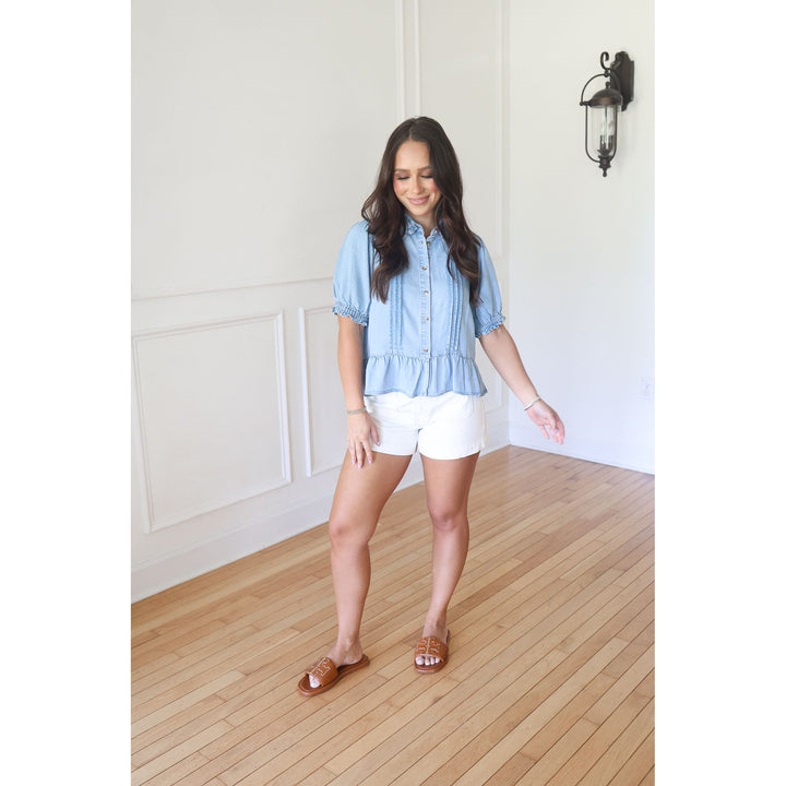 Bess Ruffle Detail Denim Top