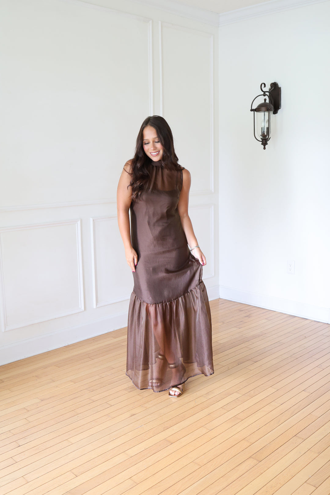 Brown Organza Maxi Dress