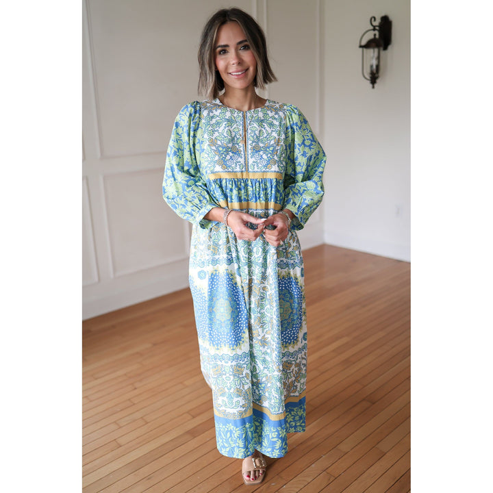 Brandi Aqua Floral Midi Dress