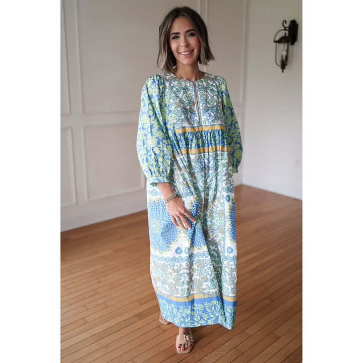 Brandi Aqua Floral Midi Dress
