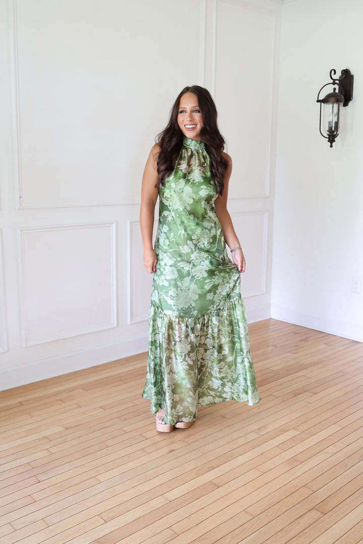 green organza maxi dress