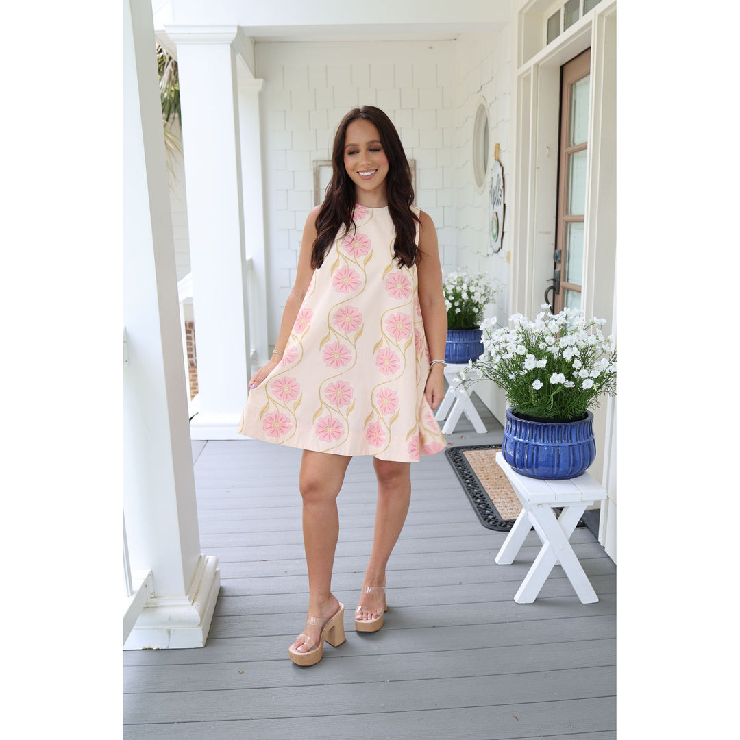 pink linen mini dress 