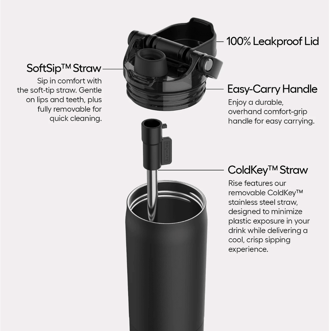 Black drinking straw with features labeled on a white background