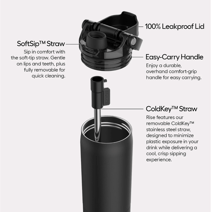 Black drinking straw with features labeled on a white background