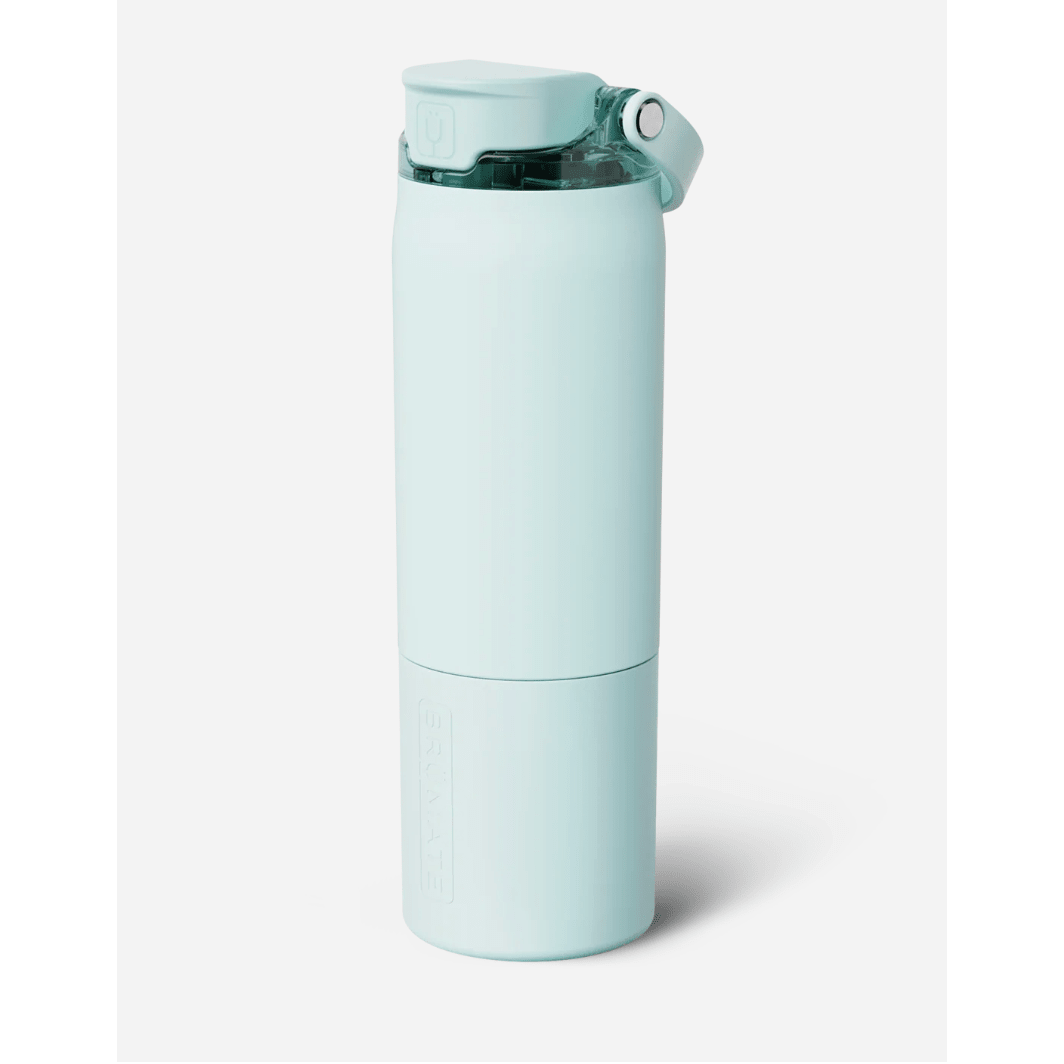 Light blue travel mug on a white background