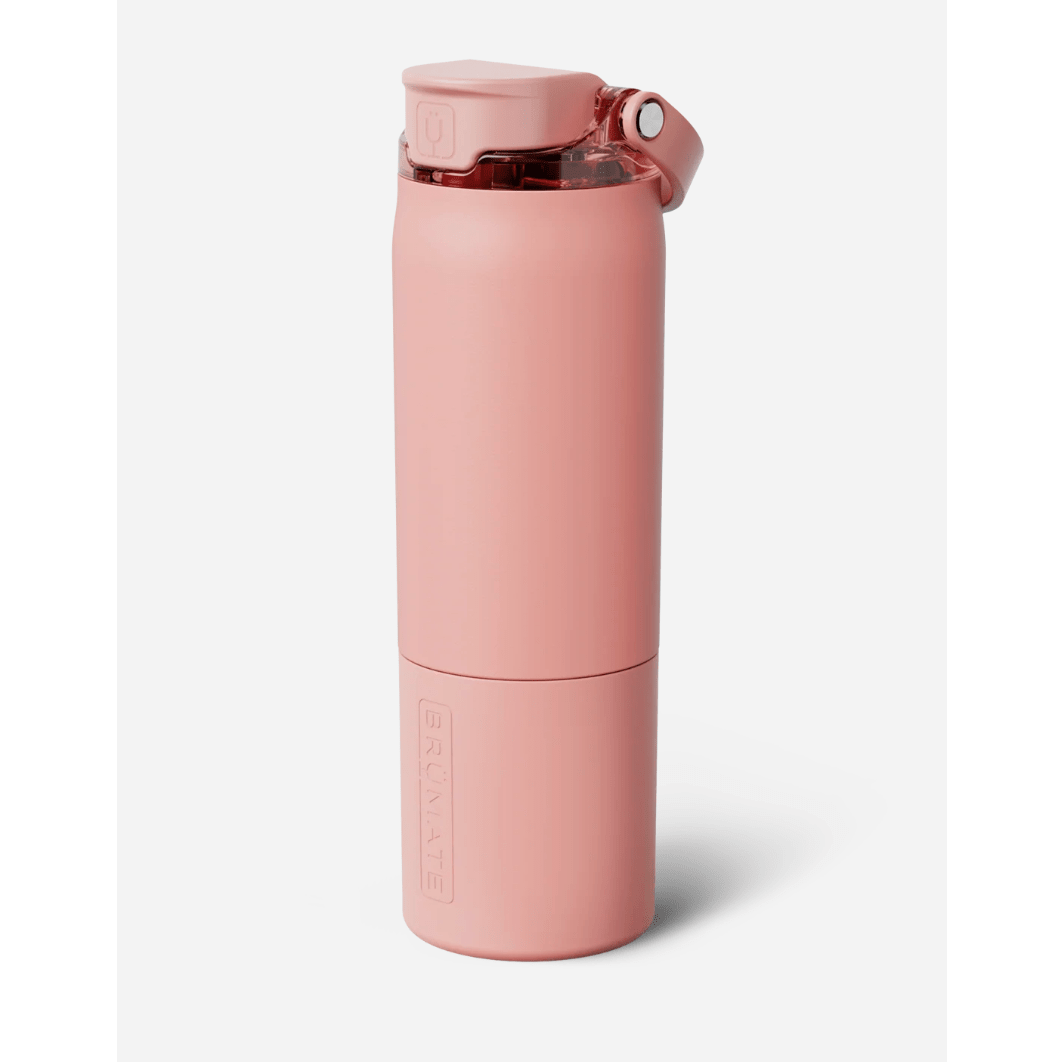 Pink travel mug with a white background