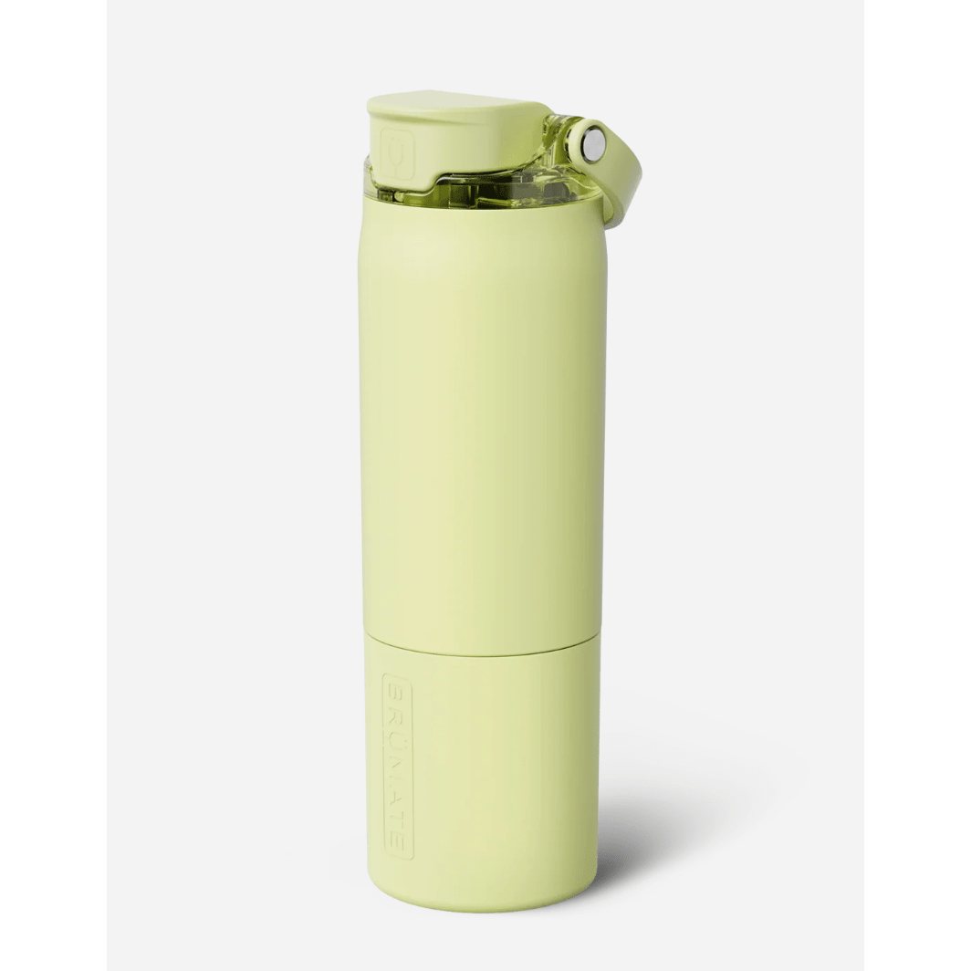Light green water bottle with a cap on a white background