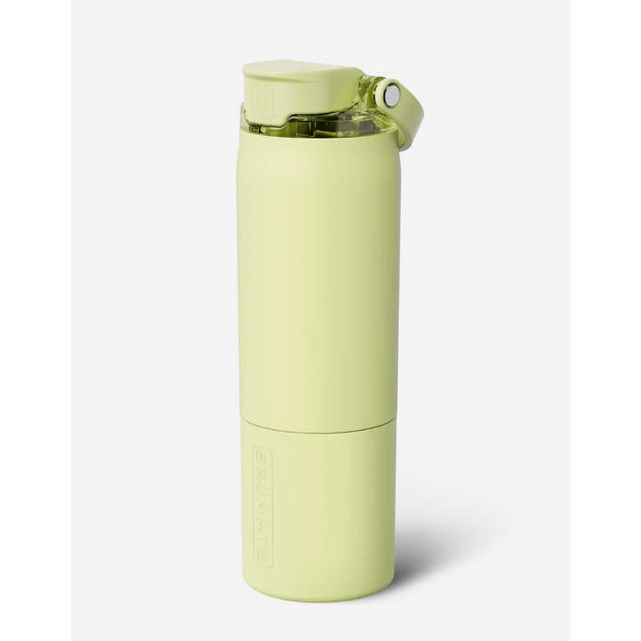 Light green water bottle with a cap on a white background