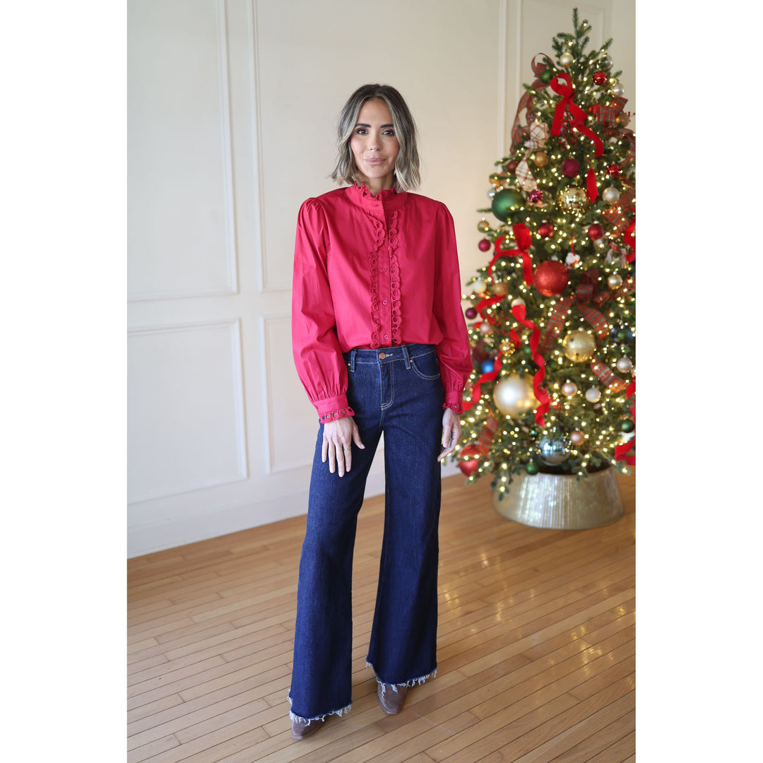 Graham Wine Eyelet Detail Blouse