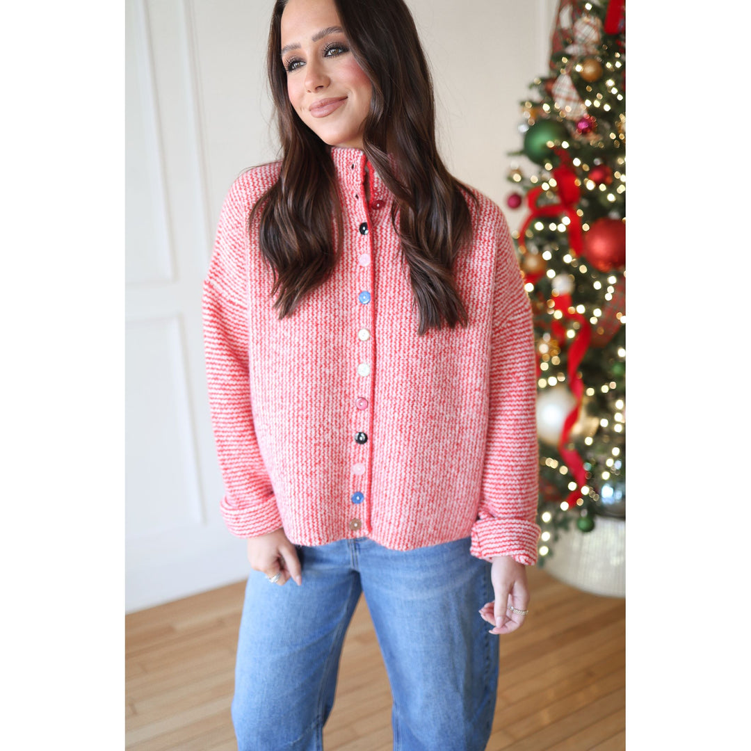 Shaylee Red Striped Cardigan