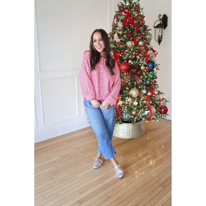 Gina Striped Cardigan - Cherry