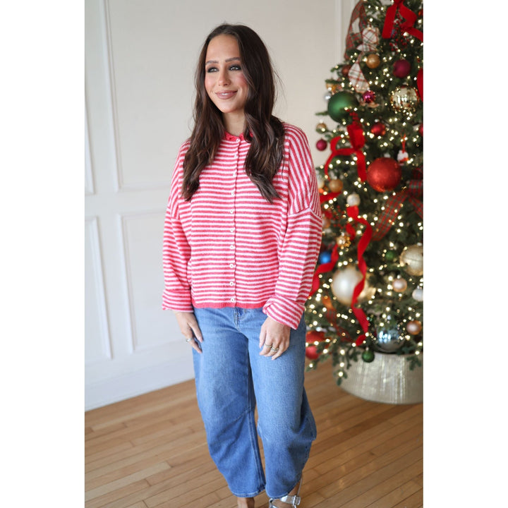 Gina Striped Cardigan - Cherry
