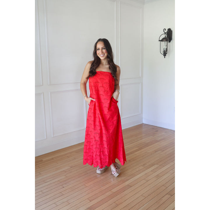 Faye Red Strapless Midi Dress