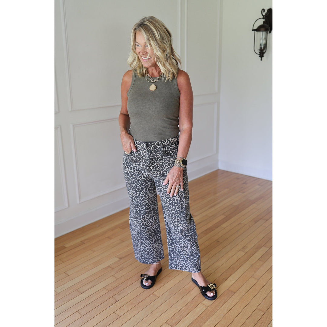 leopard barrel jeans
