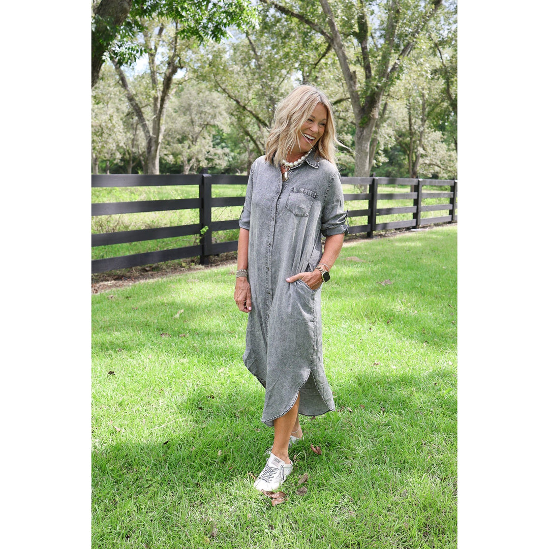 Washed Black Midi Dress