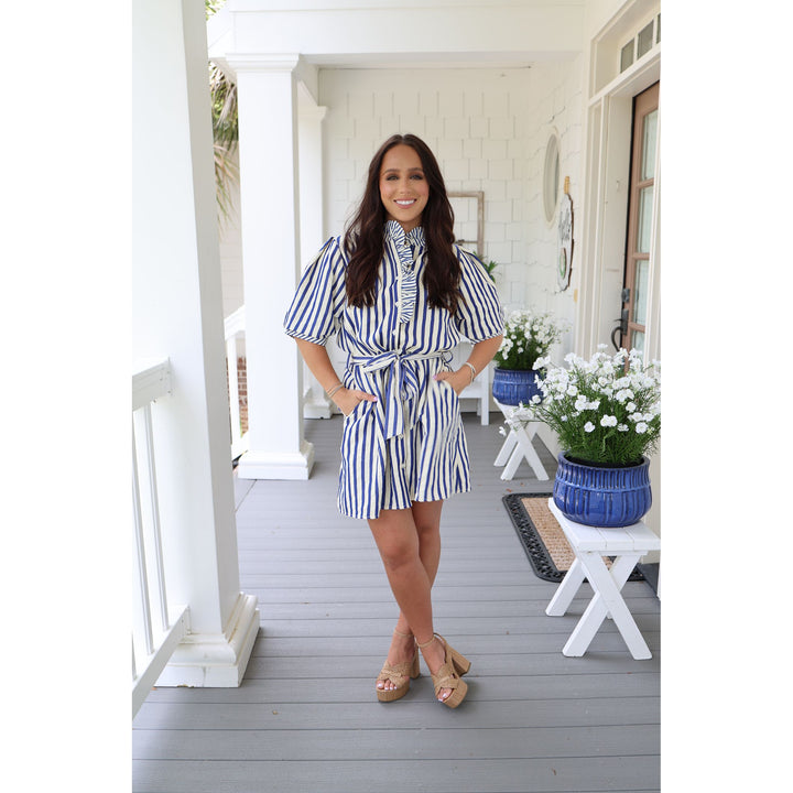 Emmeline Blue Stripe Mini Dress