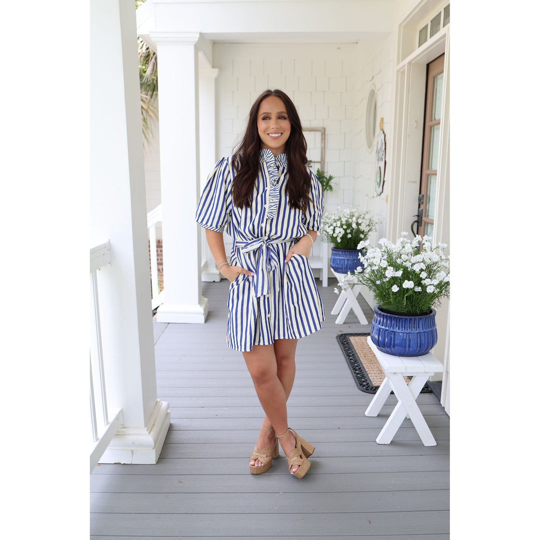 Emmeline Blue Stripe Mini Dress