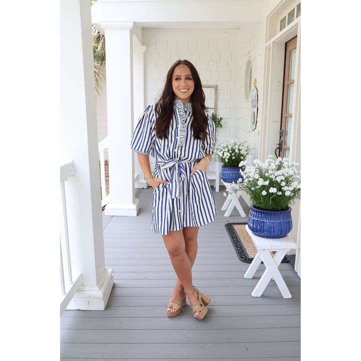 Emmeline Blue Stripe Mini Dress
