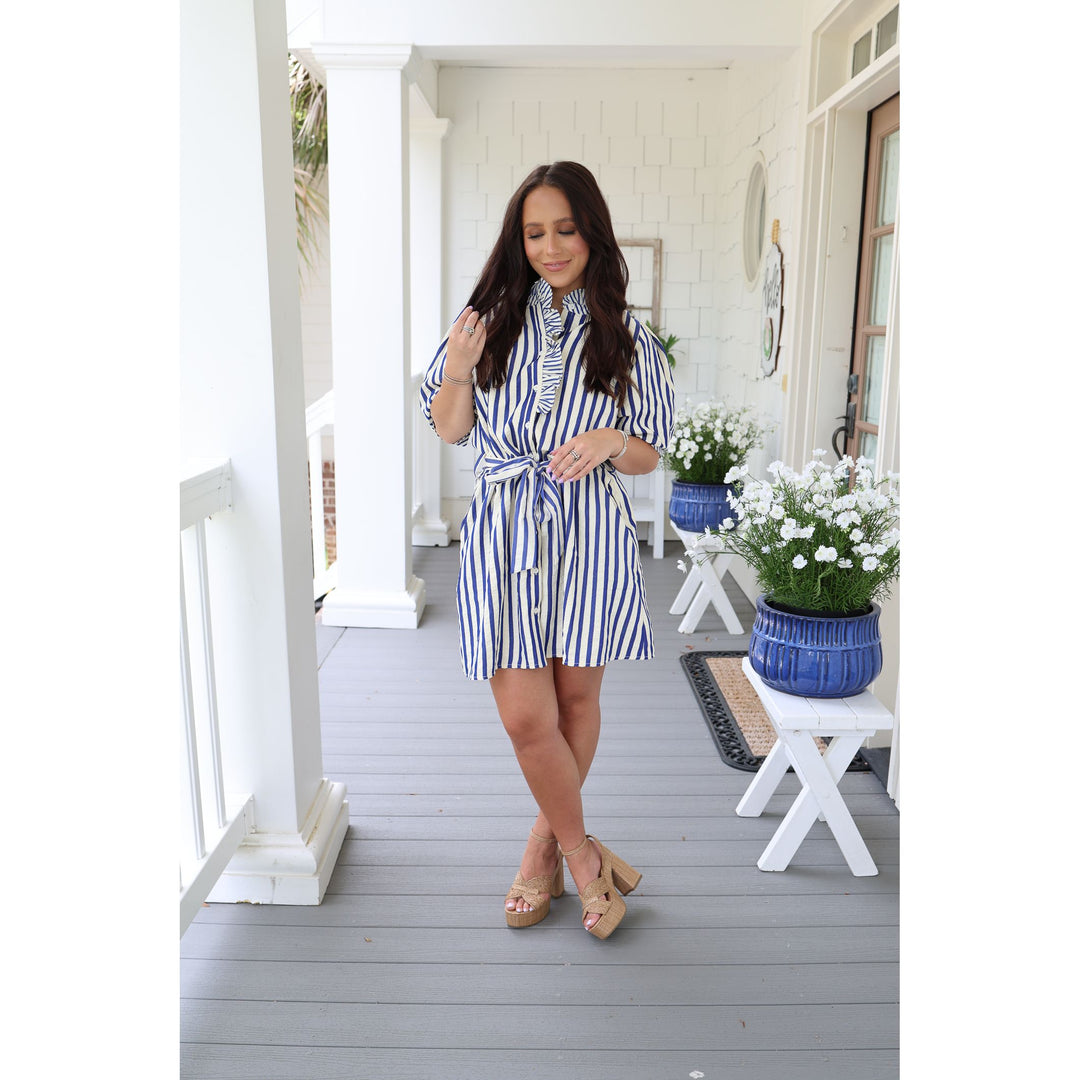 Emmeline Blue Stripe Mini Dress
